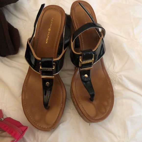 Tommy Hilfiger Shoes - Tommy Hilfiger black and gold wedges